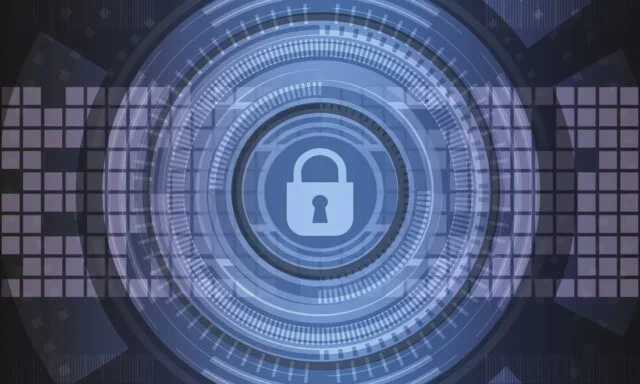 Cyber security concept illustration: digital lock representing information security and data protection